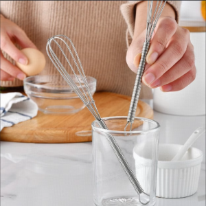 Bộ Dụng Cụ Nhà Bếp Bằng Thép Không Gỉ 430 Mini Máy Trộn Trứng Thủ Công Có Tay Cầm Đàn Hồi Máy Trộn Kem Nhỏ Máy Trộn Trứng