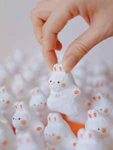 Handcrafted Wooden Carving Study Room Essential Rabbit Keychain Desktop Computer Car Interior Decoration Small Figurine