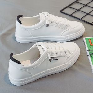 Versatile White Sneakers Womens Canvas Sport Thin Casual Flat Bottom Spring Autumn Trendy round Toe Low Heel Rubber Outsole