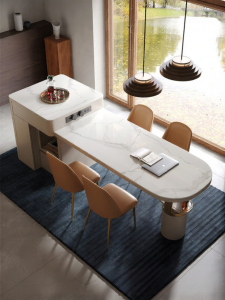 Adjustable Multi-functional Island Dining Table With Induction Cooker