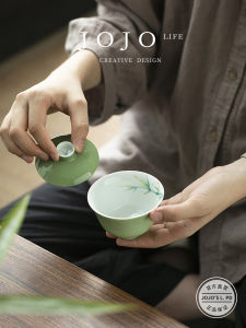 Hand-Painted Ceramic Gongfu Tea Set Tea Bowl Cover Bowl Drawing Bamboo Ceremonial Tea Utensils Jojos L.PD Probable