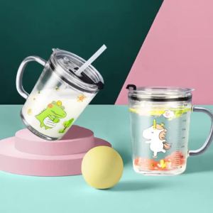 Childrens Glass Milk Cup Breakfast Cartoon Animal Unicorn Glass Mug With Straw