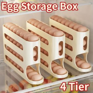 Egg Dispenser Automatically Rolling Egg Storage Box Container 2 Tier Rolling Egg Organizer Kotak Simpanan Telu