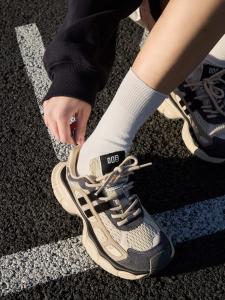 Yexiaoou Thick Bottom Dad Shoes Sports Casual Womens Shoes Heightening Trendy Flat round Toe mid Heel Cross Buckle Splicing