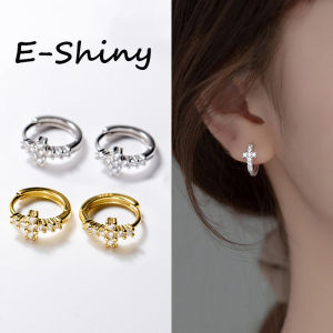 ต่างหูห่วงวงกลมเพทายคริสตัลแวววาว1คู่เครื่องประดับตัวล็อกตุ้มหูขนาดเล็ก Huggies เล็กสำหรับผู้หญิง