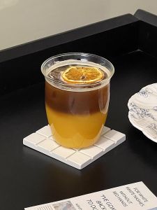 High Aesthetic Ins American Coffee Cup Wide Mouth Ice Transparent Glass Cold Brew Cup for Special Drinks Heat Resistant Modern Minimalist Style