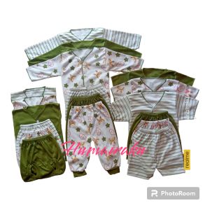 18 pcs paket lahiran lengkap baju bayi celana bayi baru lahir seri hijau olive