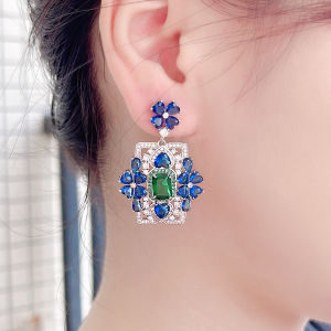 SEQUITO Top Quality Ladies Jewelry Silver Plated Paved Settting Multicolor AAA CZ Zirconia Delicate Hollow Leaf Drop Dangle Earrings for Prom SE948