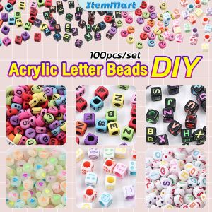 ItemMart 100pcs 4x7mm Acrylic Letter Beads Bead Flat Loose Spacer Alphabet Round Beads for Bracelet Jewelry Making