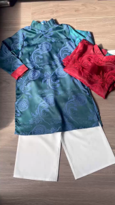 Sét áo Dài cho bé trai mặc tết bộ áo dài nam chất lụa gấm in hình lân dịp lễ tết đi chơi lễ hội DA10 - BEEKIDS