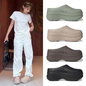 Womens Thick Bottom Slip-On Shoes Anti-Slip Increased Height Chef Shoes Platform Sporty Half-Slipper Hole Hole Sandals Men