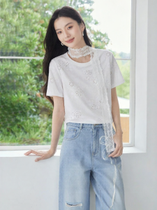 OSA | Hollow Out Embroidery Women T-shirt White