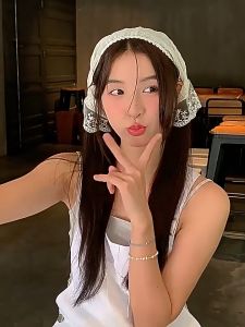 Bando Renda Raw Lace Wanita Square Headband Scarf Picnic Korean Aesthetic Style