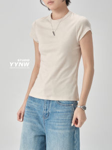 YYNW | Áo Thun Tay Ngắn Cổ Tròn Chất Liệu Tencel Màu Đơn