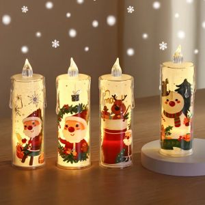 4 Đèn LED Giáng Sinh Không Lửa Nhấp Nháy Đèn Điện Tử Trà Có Hình Ông Già Noel Cho Trang Trí Nhà Trong Kỳ Nghỉ