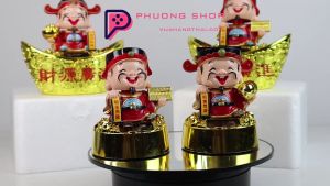 Tượng Thần Tài Mini Gật Đầu Cầm Thỏi Vàng - Dùng năng lượng mặt trời mang lại may mắn tài lộc quan lộ thăng tiến