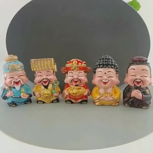 Bộ 5 tượng thần tài mẫu mới may mắn trang trí phong thuỷ chiêu tài lộc 5 tượng thần tài phúc lộc thọ hỷ mini trang trí bàn làm việc sân vườn chậu cây