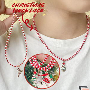 🎄คลังสินค้าพร้อม🎄ส่วนประกอบของเทศกาลคริสต์มาสสร้อยคอลูกปัดสีเขียวสีแดงรูปการ์ตูนซานตาคลอสสร้อยคอต้นคริสต์มาสเทศกาลของขวัญสำหรับผู้หญิง