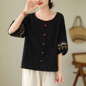 QIAOXIZI | Slimming Stylish Womens Cotton Linen T-shirt