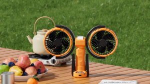 OATSBASF Rechargeable Outdoor Camping Tent Ceiling Fan Triangle Double-Headed Fan Automatic Shaking Head Electric Fan
