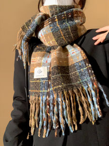 Korean Style Plaid Woolen Scarf Womens Autumn Winter Soft Warm Versatile Scarf Shawl Trendy Atmosphere Long Rectangle Scarf