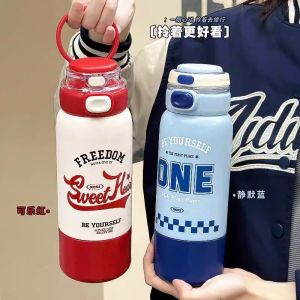Portable Student Water Bottle Straw Outdoor Thermos High Aesthetic Value Childrens Warm Cup School Travel Insulated Mug