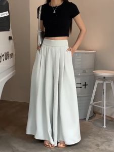 กระโปรงกางเกงขากว้างเอวสูง สำหรับผู้หญิง ฤดูร้อนใหม่ กางเกงสูทจีบระดับไฮเอนด์ ความรู้สึกหยาบ สลิมฟิต กางเกงลำลอง