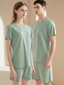 Couples Summer Sleepwear Ultra Soft Modal Ice Silk Mens Short Sleeve Shorts Set Casual Home Clothes V-neck Pullover