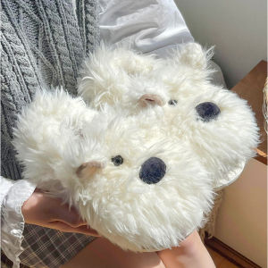 Cute Plush Dog Slippers Men Women Thick Bottom Anti-Slip Home Shoes Warm Cozy Cotton Slippers for Autumn Winter