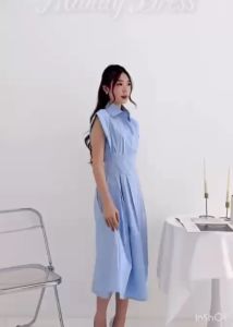 SJM MIDI DRESS PINGGANG SLIM BAHAN KATUN POPLIN LENGAN PENDEK KASUAL SIMPLE ELEGANT 8340