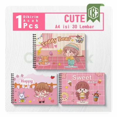 Sketchbook A4 Buku Gambar Anak Lucu 30 Lembar | Kertas Tebal 100g | Cover Kartun Tebal 300g | Buku Gambar Spiral Murah