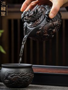 Large Capacity Purple Clay Tea Pot Ceramic Handheld Tea Brewing Tool Non-Scalding High End Vintage Creative Tea Set