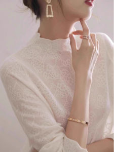 DVDK | French Style Half-High Collar Lace Jacquard Knit Top