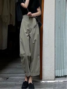 Stylish French High-Waist Slim Fit Straight Leg Trousers