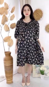 Baju Dress Hamil Menyusui Model Smoke Bahan Shakila Premium