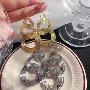 European American Retro Geometric Multi-Layer Metal Circle Earrings Unique Exaggerated Earrings