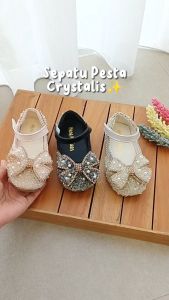 [Brandedbaby] 21-36 Sepatu Pesta Anak Perempuan Crystalis  Sol Karet Anti Slip / Sepatu Flat Anak Perempuan Korean Fashion Feminine Premium Manik Pitaa Ivory Pink Hitam
