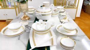 Set 70 Món Tô Chén Đĩa Phụ Kiện Bàn Ăn Trevi Gốm Sứ Cao Cấp Viền Vàng Sang Trọng Phong Cách Tây Âu