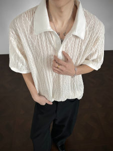 WUKONGYOUHUO | Textured See-Through Hollow Out Summer Polo Shirt