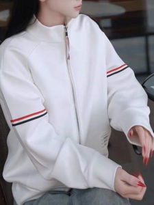 Elegant Color Block Stripe Baseball Jacket Womens Loose Short Sweatshirt Jacket Spring Autumn New Style Casual Streetwear