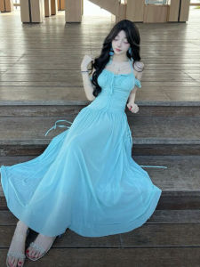 CHANGTONG | Neck Hanging Dress French Style Womens Maxi Dress