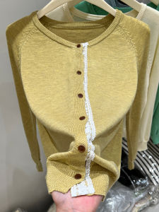 French Lace Splice Knitted Open Cardigan Womens Spring Autumn New Style Casual Outerwear Layering Self-Keeping Model