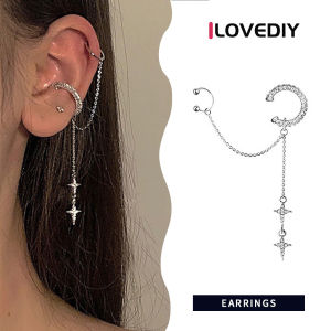 [ILOVEDIY] a Set of Cross Star Tassel Ear Clip Earrings Fashionable Sweet and Cool Personalized Alloy Rhinestone Earrings and Earrings