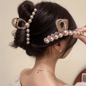 Women Elegant Hair Claws Light Luxury Pearl Shiny Hair Clamp Korean Claw Clip Fashion Hair Accessories