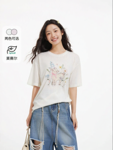Hotwind | Womens Lyocell Loose Short Sleeve Summer New Printed Sheer T-Shirt