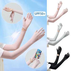 Summer Five-fingers Sunscreen Arm Sleeves Outdoor Riding Cool Silk Long Arm Sleeve Anti-UV Touchscreen Finger Cover Sleeves