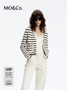 MoCo Spring Autumn Short V-Neck Knitted Cardigan Stripe Texture Small Fragrance Style Streetwear Regular Sleeve Long Shirt