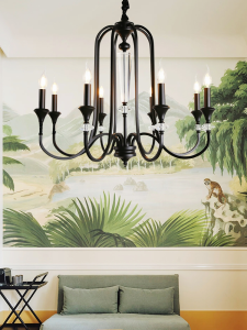 Black Crystal Candle Chandelier American Simple Style Bedroom Living Room Lighting Fixtures South East Asia Style Iron Art Lamp