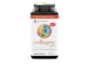 Youtheory Collagen + Biotin - Advanced Collagen Supplement - with Hydrolyzed Peptides Vitamin C & Vitamin B - Supports Hair Growth Nail Health & Anti-Aging* - 390 Tablets