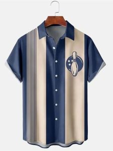 Geometric Stripe Series Printed Mens Shirt Loose Fit Short Sleeve Casual Style Youthful Trend Summer Fashion Chinese Origin